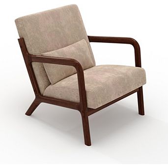 Modern Wide-Wale Corduroy Accent Chair, Mid-Century Lounge Armchair with Lumbar Pillow