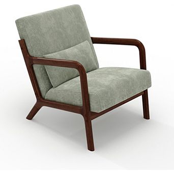 Modern Wide-Wale Corduroy Accent Chair, Mid-Century Lounge Armchair with Lumbar Pillow