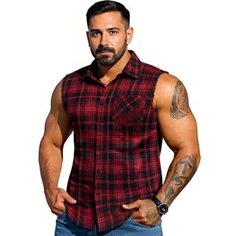Casual Sleeveless Flannel Button-Up Top