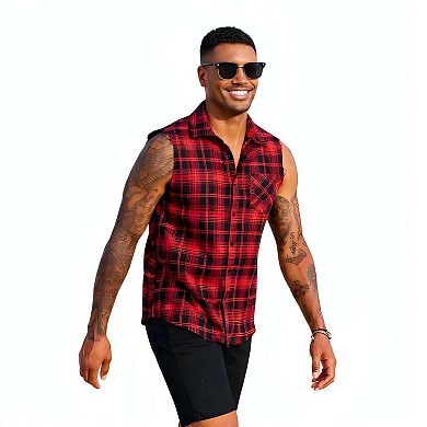 Casual Sleeveless Flannel Button-Up Top