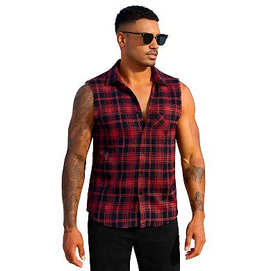 Casual Sleeveless Flannel Button-Up Top