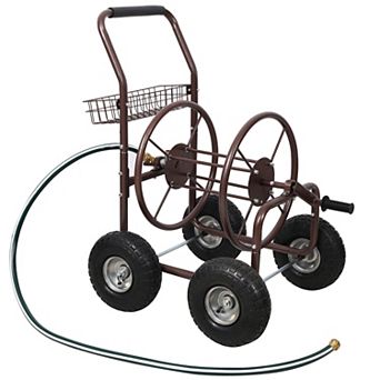 WOW PIONEER Heavy Duty Mobile Garden Hose Reel Cart with Storage Basket