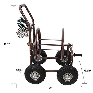 WOW PIONEER Heavy Duty Mobile Garden Hose Reel Cart with Storage Basket