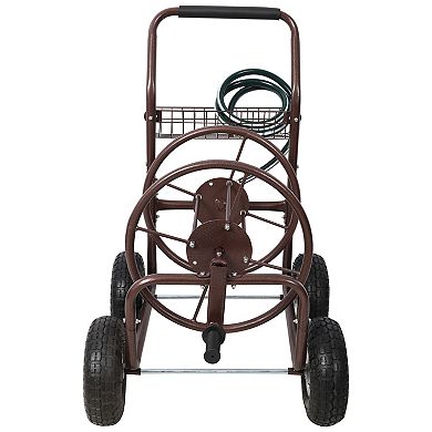 WOW PIONEER Heavy Duty Mobile Garden Hose Reel Cart with Storage Basket