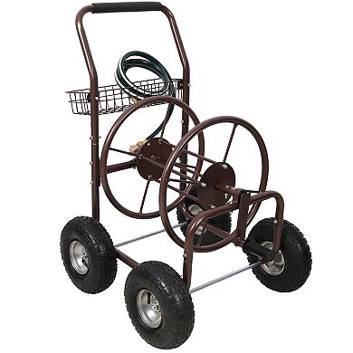 WOW PIONEER Heavy Duty Mobile Garden Hose Reel Cart with Storage Basket