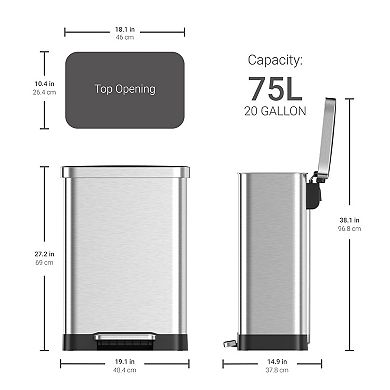 Qualiazero 75L/20 Gallon Rectangular Step Trash Can Bucketless Design