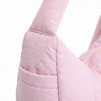 Women's Padded Shoulder Bag with Adjustable Knotted Strap Soft Quilted Texture and Zipper Closure