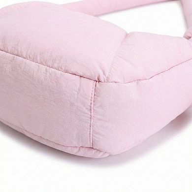 Women's Padded Shoulder Bag with Adjustable Knotted Strap Soft Quilted Texture and Zipper Closure