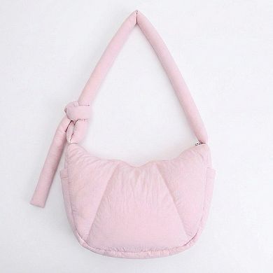 Women's Padded Shoulder Bag with Adjustable Knotted Strap Soft Quilted Texture and Zipper Closure