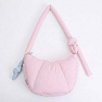 Women's Padded Shoulder Bag with Adjustable Knotted Strap Soft Quilted Texture and Zipper Closure