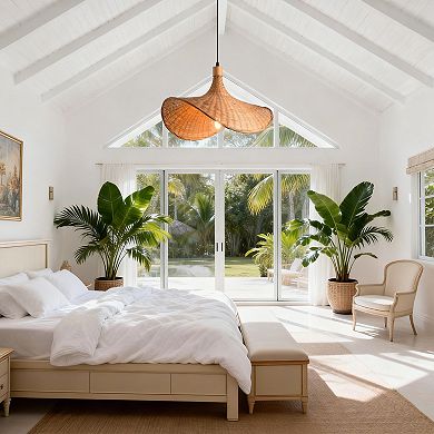 20" Natural Wicker Rattan Adjustable Pendant Light Chandelier for Dining Room