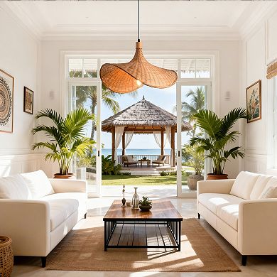 20" Natural Wicker Rattan Adjustable Pendant Light Chandelier for Dining Room