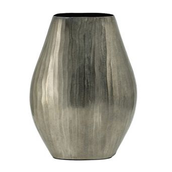 TOEMOA Modern Oval Aluminum Vase with Layered Chisel Design for Home Decor