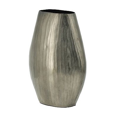 TOEMOA Modern Oval Aluminum Vase with Layered Chisel Design for Home Decor