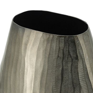TOEMOA Modern Oval Aluminum Vase with Layered Chisel Design for Home Decor