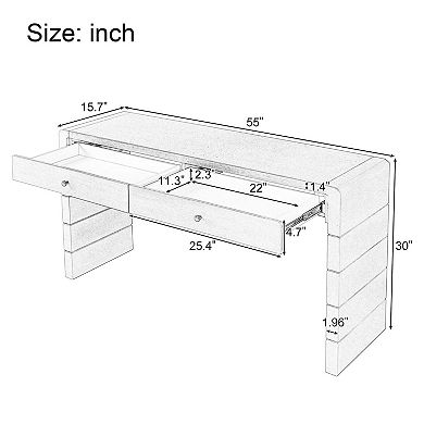 Curved Wooden Entryway Table Console Table with 2 Drawers
