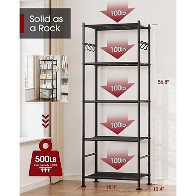 5 Tier Heavy Duty Storage Shelving Unit with Hooks for Garage Home Organization