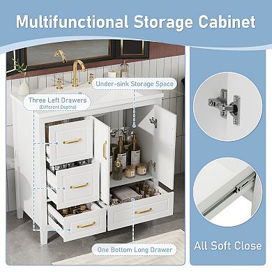 KWPZQEB 36 Inch Bath Vanity with 4 Drawers and 2 Doors, Metal Handles