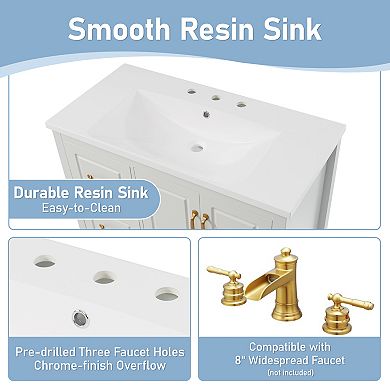 KWPZQEB 36 Inch Bath Vanity with 4 Drawers and 2 Doors, Metal Handles