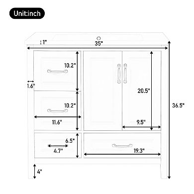 KWPZQEB 36 Inch Bath Vanity with 4 Drawers and 2 Doors, Metal Handles