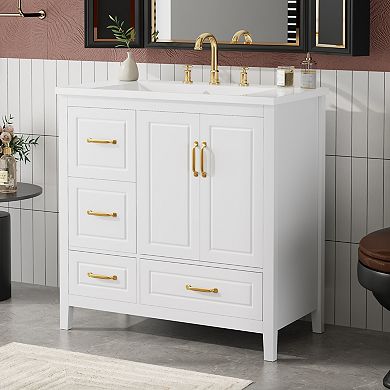 KWPZQEB 36 Inch Bath Vanity with 4 Drawers and 2 Doors, Metal Handles