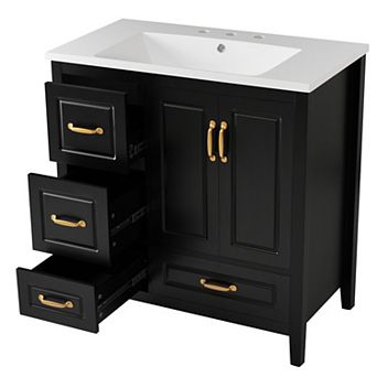 KWPZQEB 36 Inch Bath Vanity with 4 Drawers and 2 Doors, Metal Handles