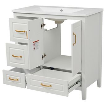 KWPZQEB 36 Inch Bath Vanity with 4 Drawers and 2 Doors, Metal Handles