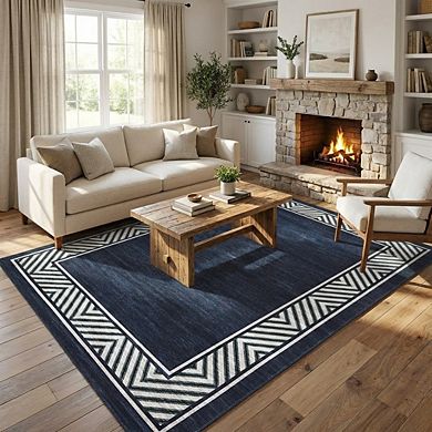 Modern Geometric Area Rug Machine Washable Low Pile Pet Friendly Ultra Thin Carpet for Kid's Room