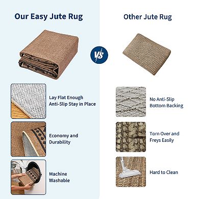 Modern Border Area Rug Non Slip Foldable Low Pile Ultra Thin Pet Friendly Floor Cover for Bedroom