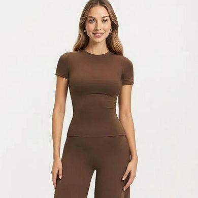 Women's Short Sleeve Fitted Active Workout Top Stretch Athletic Training Shirt for Yoga Running