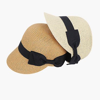 Womens Woven Straw Visor Hat with Bow Detail Breathable Lightweight