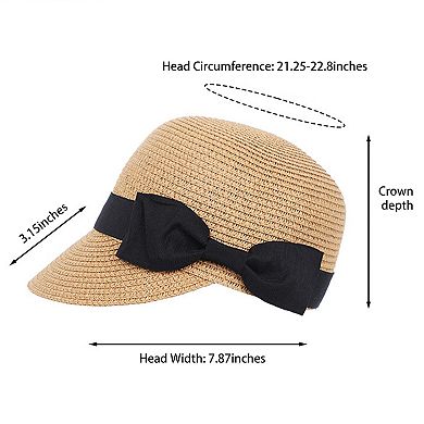Womens Woven Straw Visor Hat with Bow Detail Breathable Lightweight