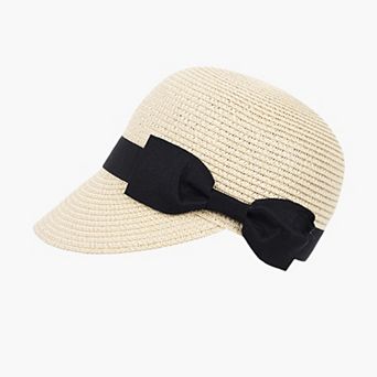 Womens Woven Straw Visor Hat with Bow Detail Breathable Lightweight