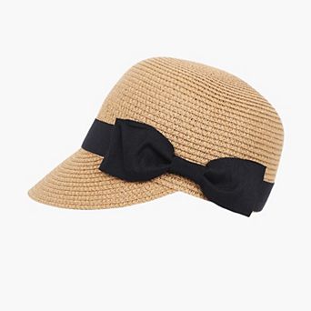 Womens Woven Straw Visor Hat with Bow Detail Breathable Lightweight