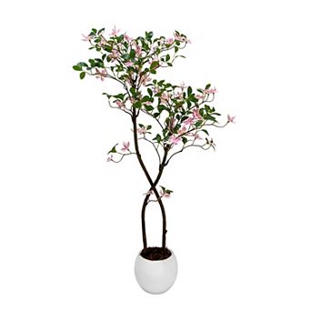Artificial Jasmine Tree with White Planter, Faux Plants Indoor Faux Floor Artificial Trees