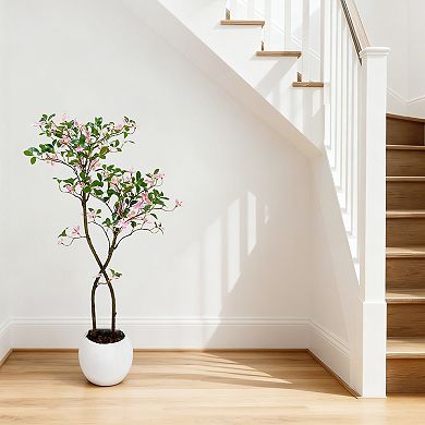 Artificial Jasmine Tree with White Planter, Faux Plants Indoor Faux Floor Artificial Trees