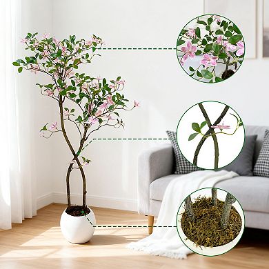 Artificial Jasmine Tree with White Planter, Faux Plants Indoor Faux Floor Artificial Trees