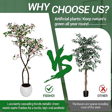 Artificial Jasmine Tree with White Planter, Faux Plants Indoor Faux Floor Artificial Trees