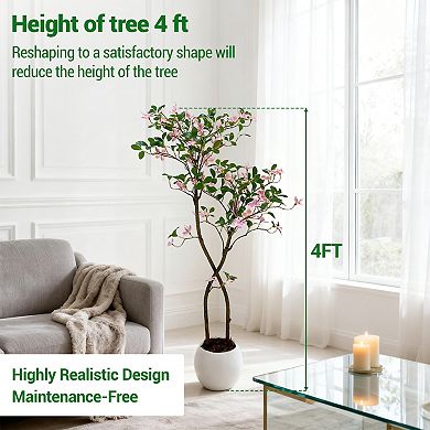 Artificial Jasmine Tree with White Planter, Faux Plants Indoor Faux Floor Artificial Trees