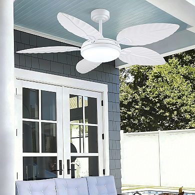 52 Inch Tropical Ceiling Fan with LED Light, Coastal Palm Leaf Design, DC Motor App & Remote Control