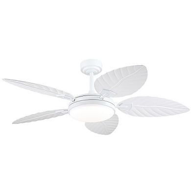 52 Inch Tropical Ceiling Fan with LED Light, Coastal Palm Leaf Design, DC Motor App & Remote Control