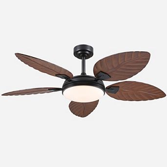 52 Inch Tropical Ceiling Fan with LED Light, Coastal Palm Leaf Design, DC Motor App & Remote Control