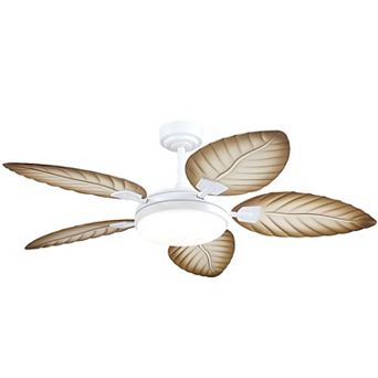 52 Inch Tropical Ceiling Fan with LED Light, Coastal Palm Leaf Design, DC Motor App & Remote Control