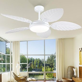 52 Inch Tropical Ceiling Fan with LED Light, Coastal Palm Leaf Design, DC Motor App & Remote Control