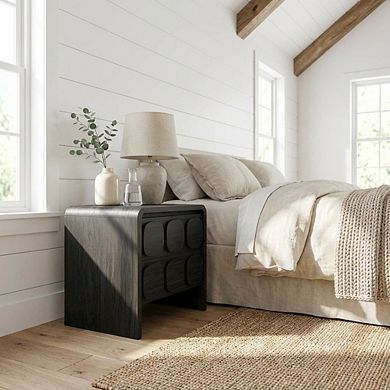 Wooden Nightstand with 2 Drawers and Modern Design