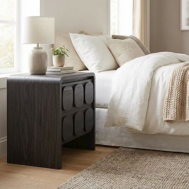 Wooden Nightstand with 2 Drawers and Modern Design