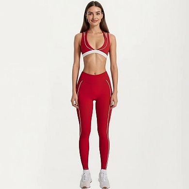 Women's Halter Sports Bra with Contrast Trim Stretch Support Athletic Workout Bra for Yoga Training