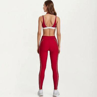 Women's Halter Sports Bra with Contrast Trim Stretch Support Athletic Workout Bra for Yoga Training