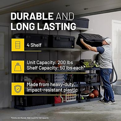 4-Shelf Plastic Storage Shelving Unit for Pantry Office Closet Garage