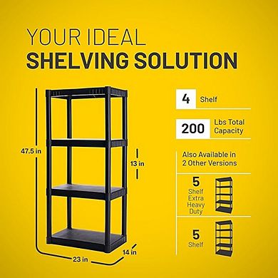 4-Shelf Plastic Storage Shelving Unit for Pantry Office Closet Garage